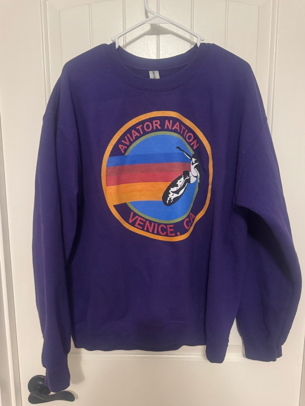 Women’s Purple Gildan Sweatshirt Size Large With Aviator Nation Screen Print